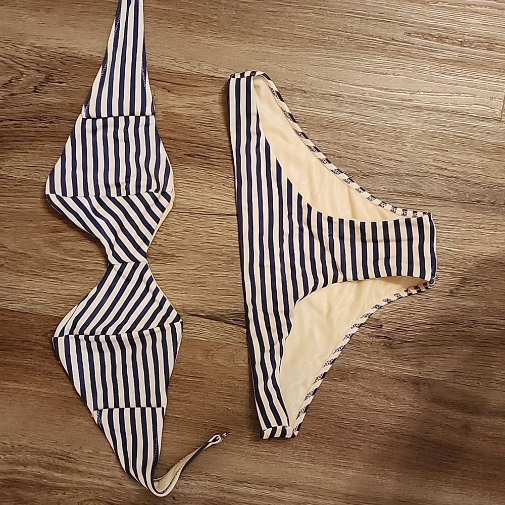 Blue and white striped suit